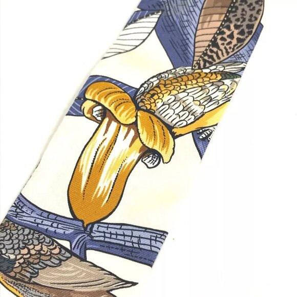 HERMES Bird pattern Twilly BandeauScarf Scarf silk White/blue - Picture 4 of 10